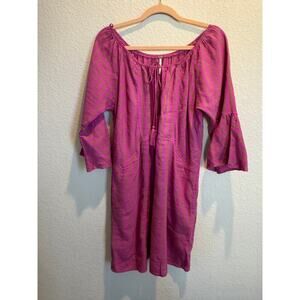 Free People Folk Town Linen Blend Stripe Dress L